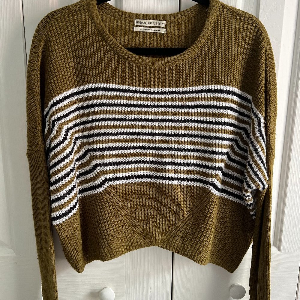 Urban Outfitters Moss Green Pullover Sweater with Black & White Stripes
